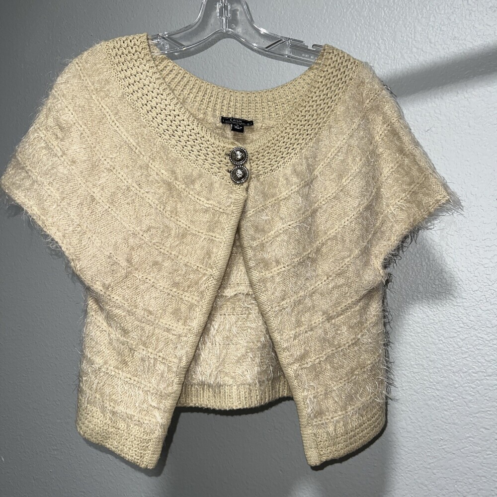 Lisa International Beige Faux Fur Bolero Sweater Size Small